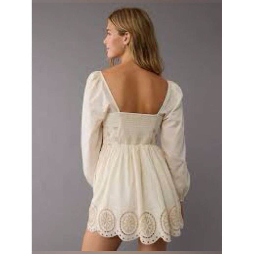 American Eagle Sweetheart Corset Eyelet Mini Dress Off White Cottagecore Boho S - Picture 2 of 7